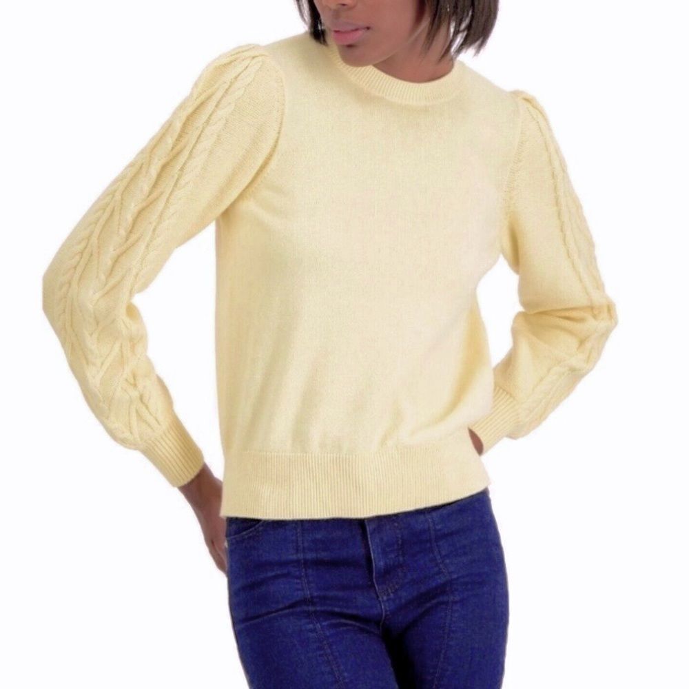 XS Yellow Cotton Blend Classic Cable Knit Long Sleeve Sweater NWT